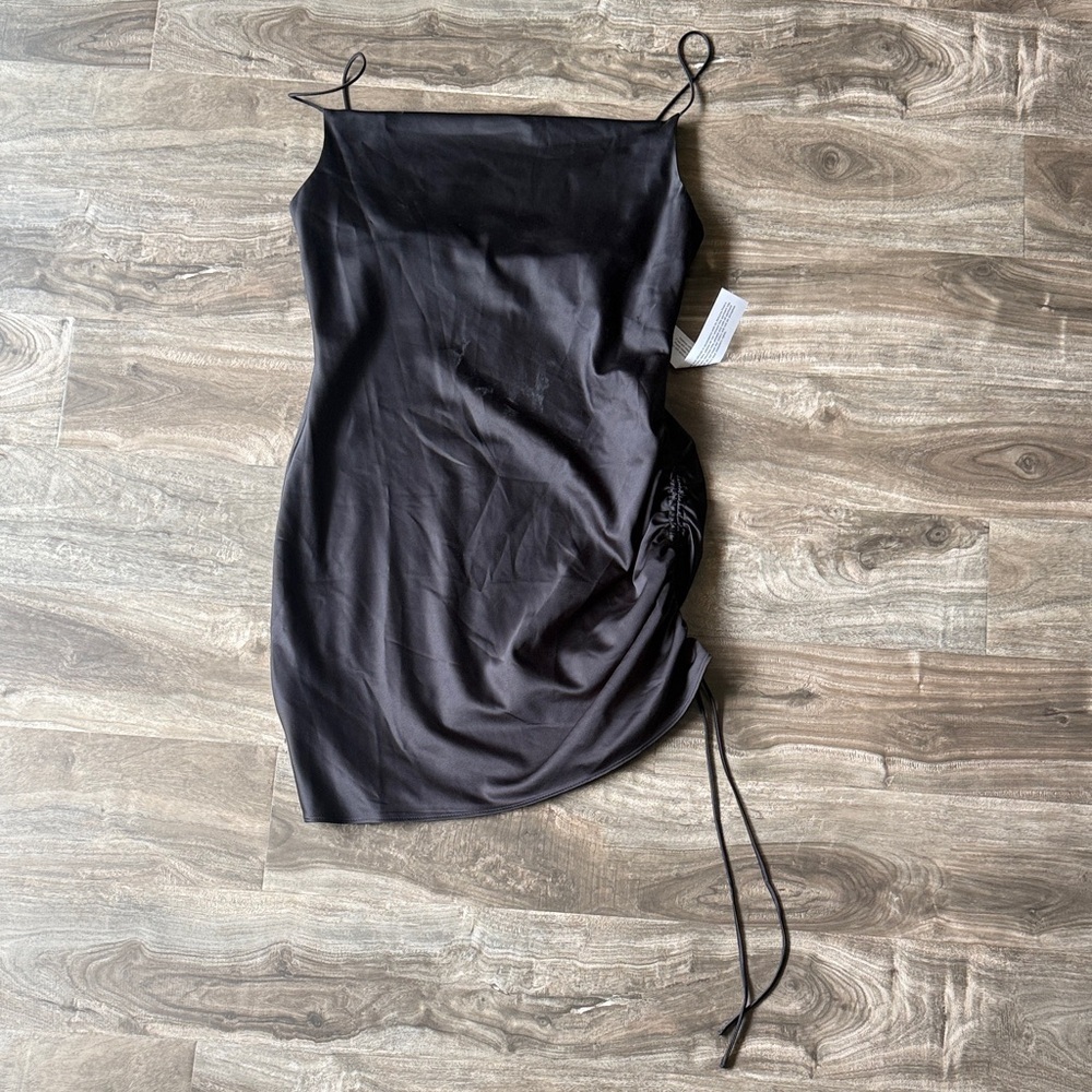 Topshop Black Satin Ruched Mini Dress Size 8 NWT